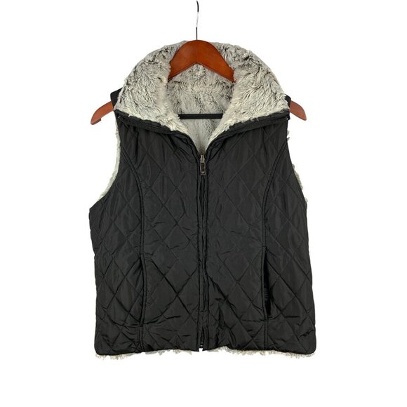 Weatherproof Womens Quilted Vest M Faux Fur Lined Black/Gray - Picture 1 of 6